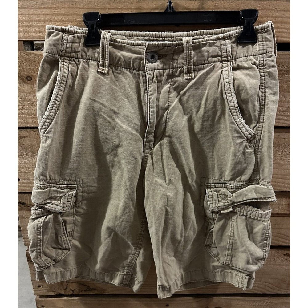 American Eagle Mens Cargo Shorts Longer Length Khaki Tan Size 28